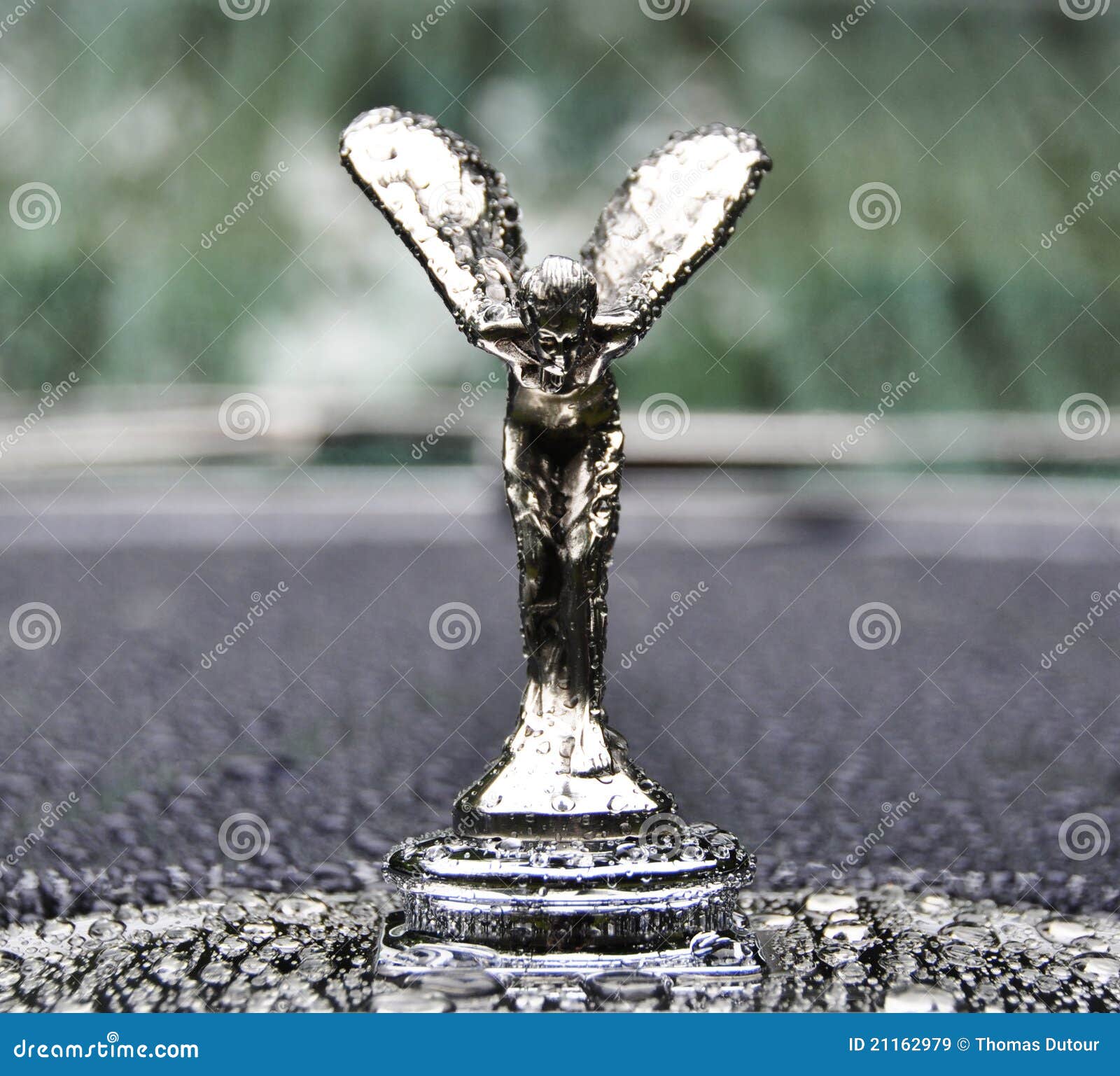 Statuette et monogramme du logotipo Rolls Royce sur une calandre chromée