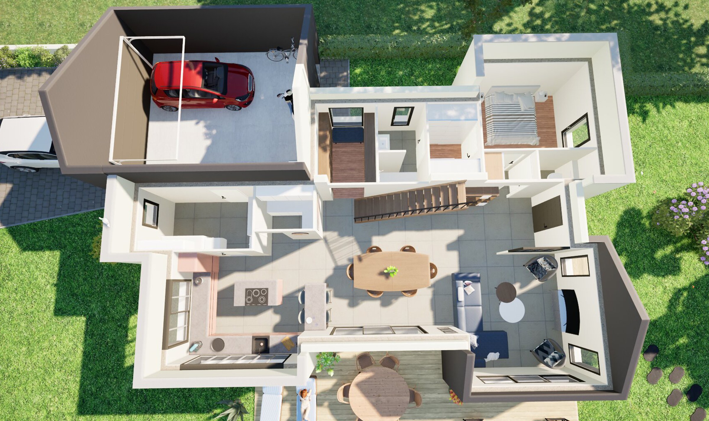 Plan maison dessiné à la main avec cotes, murs et répartition des pièces
